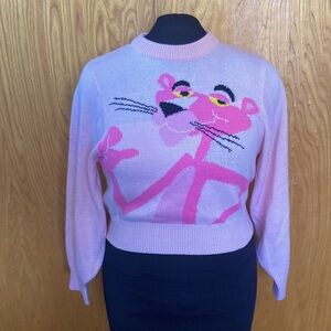Divided H&M Pink Panther knit crew neck sweater with mutton sleeves